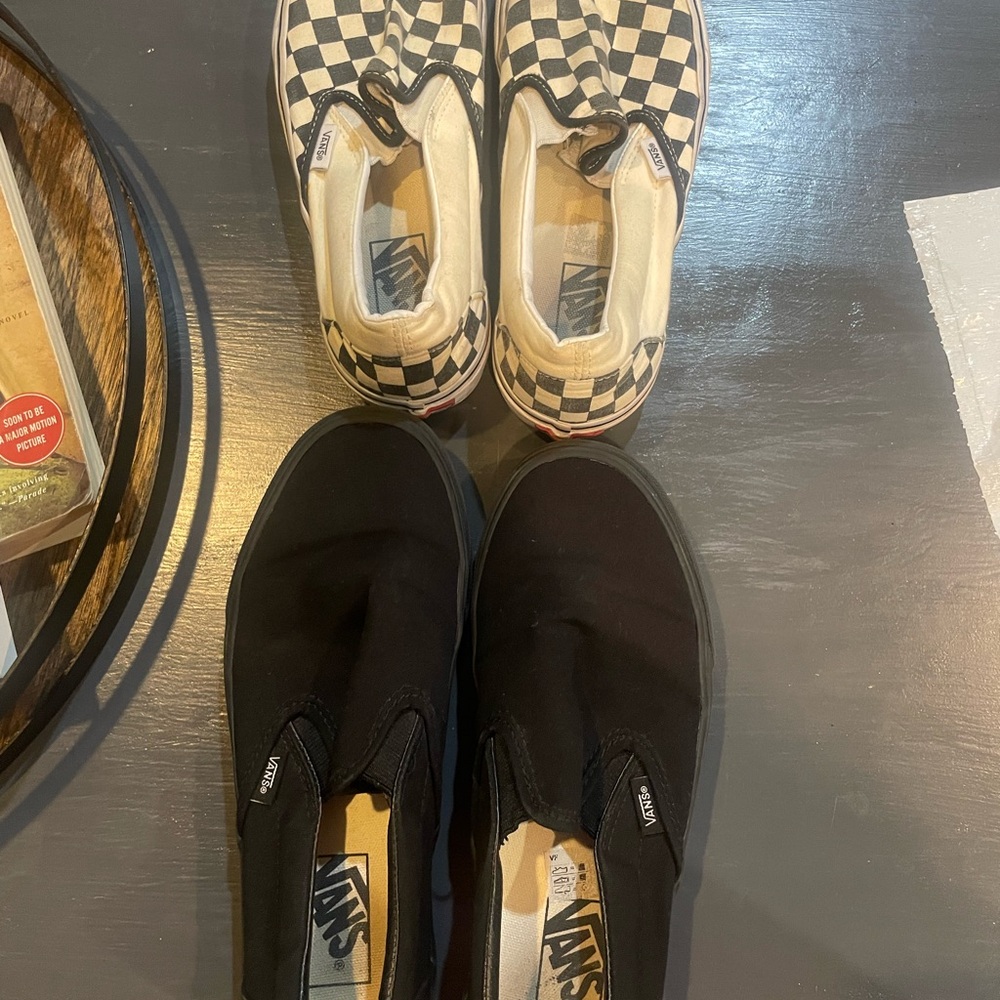 Vans Checkered and Black Slip-On Shoes